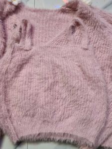 Pink Fur Sweater With Top