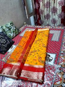 Yellow Saree With Attached Blouse