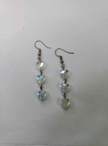 Beautiful Handmade Long Clear Heart Earrings