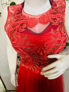 Red Embroidered Formal Gown