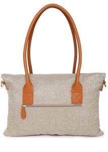 Minimalist Beige Tote with Tan Faux Leather Straps