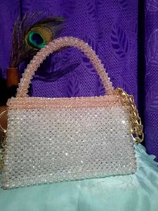 handmade crystal white bag