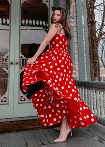 Red Polka Dot Fit &amp; Flare Midi Dress, Retro Style❤