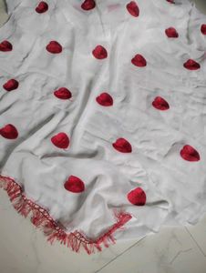 White Scarf with Red Floral Print