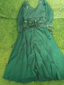 Dark Green Ethnic Plazo Sequins Stylish Top Dress