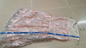 Beautiful Grey N Pink Floral Net Frock