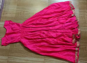 Vibrant Pink Anarkali Style Dress Gold Trim