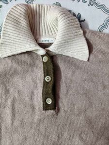 Beige Turtleneck Knit Top