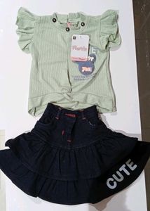 Cute Kids Outfit: Top &amp; Denim Skirt