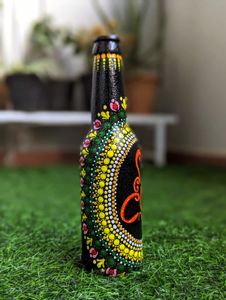 Handpainted Bottle With Dot Mandala Art