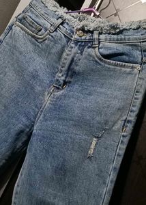 High-Waist Ripped Denim (Light Blue)