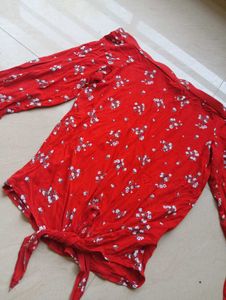 Red Floral Tie-Front Top