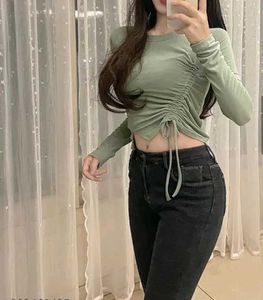 Sage Green Ruched Long Sleeve Top
