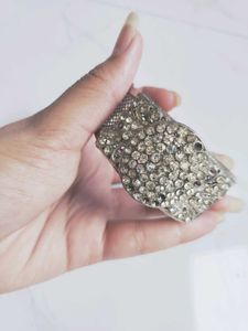 Silver Cuff Bracelet With Rhinestones