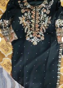 Elegant Black &amp; Gold Embellished Suit