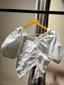 White Tie-Shoulder Crop Top