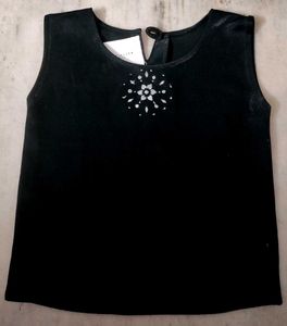 Black Sleeveless Top with Rhinestone Detail