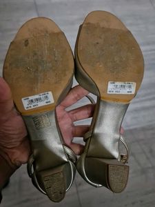 Golden Block Heel Footwear For Women