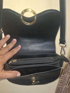Black Croc Embossed Crossbody Bag