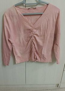 Pink Ruched V-Neck Top