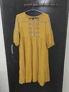 Boho Embroidered Mustard Dress
