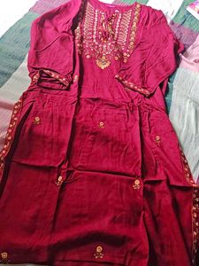 Maroon Embroidered Kurti