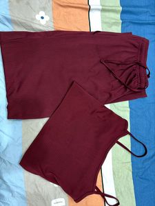 Burgundy Coord Set With Free (jacket)