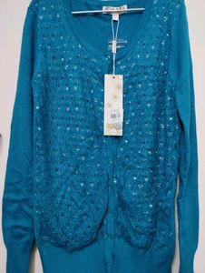 Teal Embellished Cardigan