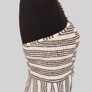 Forever 21 Cream &amp; Black Striped Jumpsuit