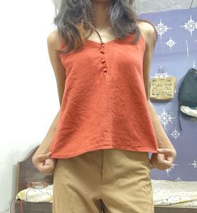 🧶Rustic Orange Button-Front Tank Top🧶