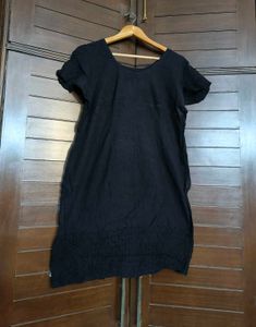 Women Black Cotton Kurta