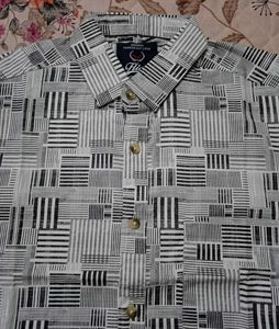 White and Black Geometric Print Shirt