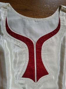 Silk off White Kurti &amp; Maroon Full Sleeve