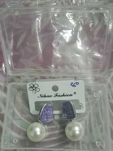 Pearl Drop Earrings - Purple Accent