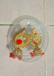Red &amp; Gold Jhumka Earrings