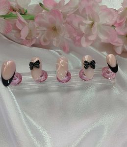 Classic  Bow Black French Press On Nails