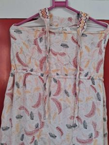 Feather Print Strapless Maxi Dress