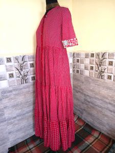 Pink Checkered Maxi Designer Showroom Dress