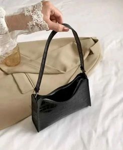 Black Croc Embossed Shoulder Bag