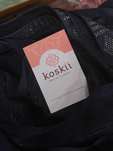 Koskii Navy Blue Floral Stonework Chiffon Saree