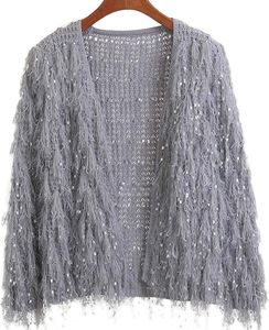 Gray Fringe Boho Cardigan