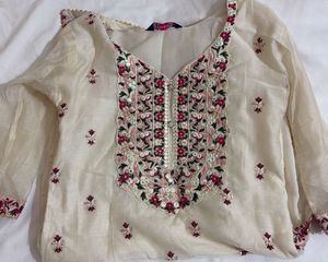 Embroidered Cream Kurta Set