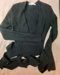 Zara Ribbed Knit Wrap Top
