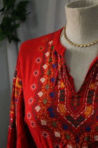 Red Embroidered Peasant Top