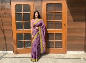 💜✨Purple &amp; Gold Print Saree