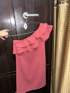 Red One Shoulder Ruffled Dress