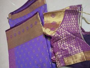 Purple &amp; Gold Saree with Blouse