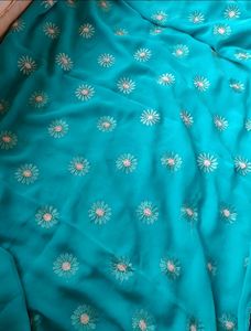 Cyan Fancy Floral Print Saree(Women)