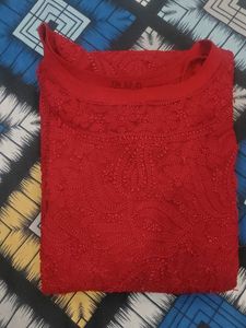 Red Embroidered Kurta With Inner