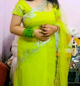 🦋Lime Green Embroidered Saree🦋